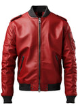 Mens Biker Style Red Bomber Genuine Leather Jacket