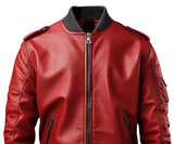 Mens Biker Style Red Bomber Genuine Leather Jacket