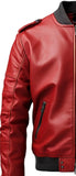 Mens Biker Style Red Bomber Genuine Leather Jacket