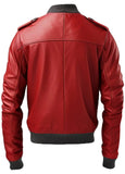 Mens Biker Style Red Bomber Genuine Leather Jacket