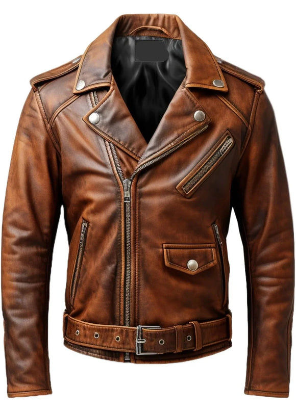 Mens Vintage Distressed Brown Leather Motorcycle Concealed Carry Biker Jacket