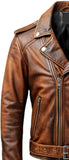 Mens Vintage Distressed Brown Leather Motorcycle Concealed Carry Biker Jacket