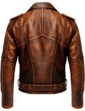 Mens Vintage Distressed Brown Leather Motorcycle Concealed Carry Biker Jacket