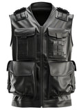 Men's Black Miltary Tactical Style Motorcycle Concealed Carry Leather Vest