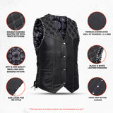 Midnight Thread- Men Classic Style Motorcycle Biker Leather Vest Concealed Carry