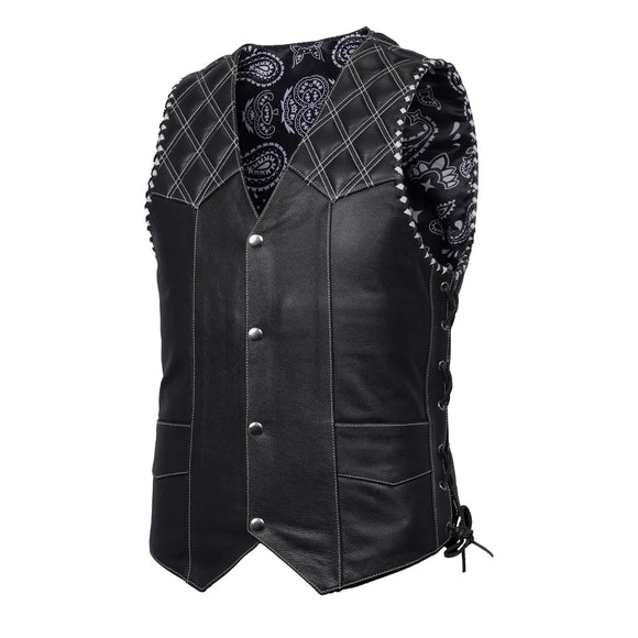 Midnight Thread- Men Classic Style Motorcycle Biker Leather Vest Concealed Carry