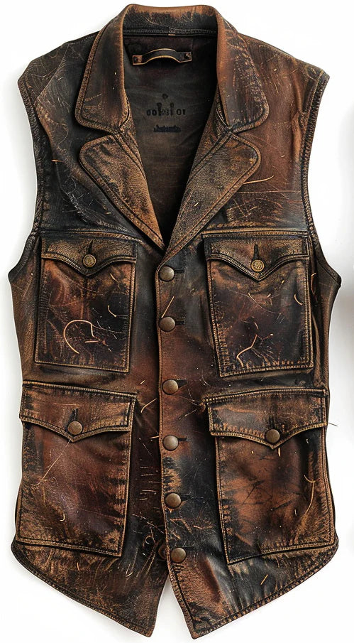 Men's Riggs Vintage Distressed Brown Leather Motorcycle Concealed Carry Biker Vest