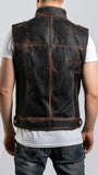 Men's Rocco Brown Distressed Leather Motorcycle Concealed Carry Leather Vest