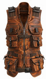 Men's Rust Brown Miltary Tactical Style Distressed Motorcycle Concealed Carry Leather Vest