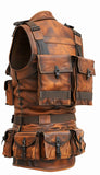 Men's Rust Brown Miltary Tactical Style Distressed Motorcycle Concealed Carry Leather Vest