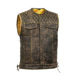 Rust Rider Men's Perforated Distressed Leather Vest Concealed Carry