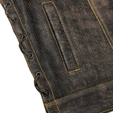 Rust Rider Men's Perforated Distressed Leather Vest Concealed Carry