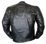 Mens Classic Black Leather Biker Style Armored Motorcycle Jacket Zipout liner