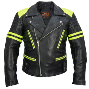 Mens Classic Cowhide Leather Motorcycle Jacket Concealed Carry