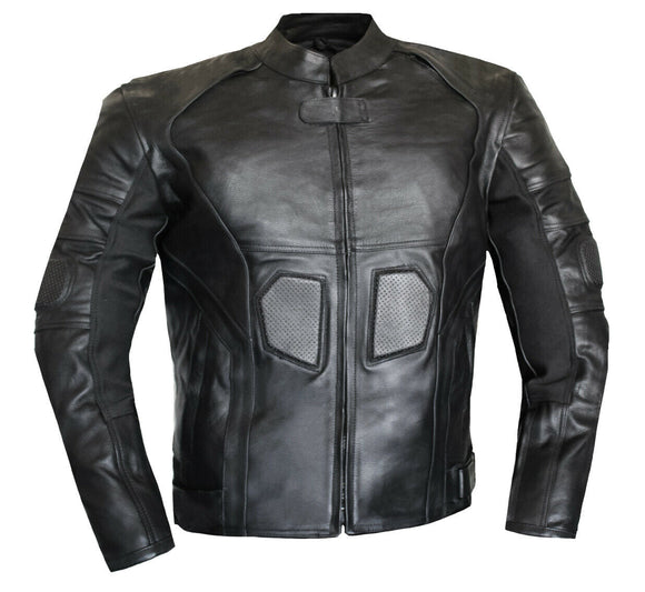 Mens Classic Black Leather Biker Style Armored Motorcycle Jacket Zipout liner