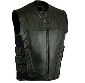 MEN'S MOTORCYCLE BLACK SWAT PREMIUM LEATHER VEST