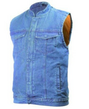 MENS MOTORCYCLE SNAPS ZIPPERED DENIM BLUE VEST CONCEALED CARRY