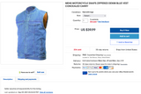 MENS MOTORCYCLE SNAPS ZIPPERED DENIM BLUE VEST CONCEALED CARRY