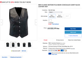 MEN CLASSIC MOTORCYCLE BIKER CONCEALED CARRY BLACK LEATHER VEST