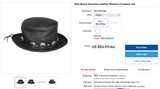 Men Black Genuine Leather Western Cowboy hat