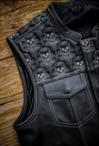 Hunt Club Men's Custom Club Style Skull Padded Motorcycle Concealed Carry Leather Vest