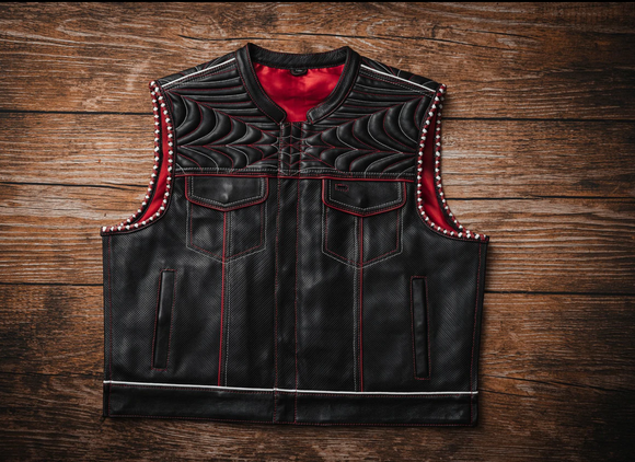 Hunt Club Men's Club Style Spider Web Motorcycle Concealed Carry Leather Vest
