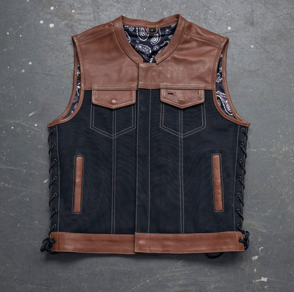 トップス cutrate LEATHER COMBINATION DENIM VEST cutrate LEATHER COMBINATION DENIM VEST