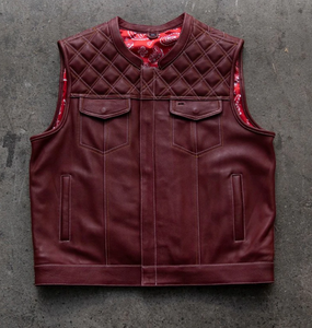 Leather vest with red stitching store
