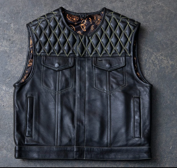 Hunt Club Men's Diamond Quilted Club Style Paisley Motorcycle Concealed Carry Leather Vest