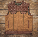 Mens Hunt Club Tan Leather & Denim Paisley Motorcycle Concealed Carry Vest