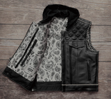 Hunt Club Men's Club Style Diamond Stitched Removable Hood Paisley Liner Motorcycle Concealed Carry Leather Vest