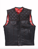 Hunt Club Style Diamond Stitched Braided Red Paisley Men's Club Motorcycle Concealed Carry Denim Vest