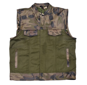 Hunt Club Style Camo & Denim Men's Motorcycle Concealed Carry Leather Vest