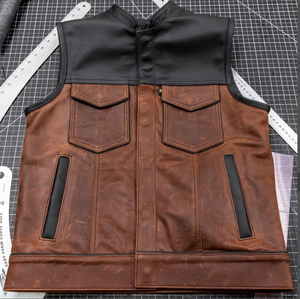 Hunt Club Style Men's Motorcycle Distressed Brown Concealed Carry Leather Vest