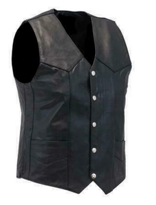 MEN CLASSIC MOTORCYCLE BIKER CONCEALED CARRY BLACK LEATHER VEST