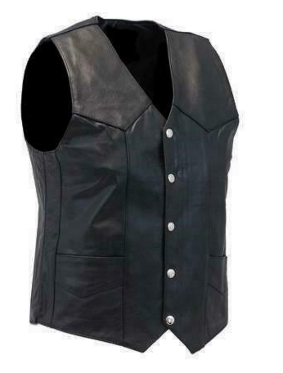 MEN CLASSIC MOTORCYCLE BIKER CONCEALED CARRY BLACK LEATHER VEST