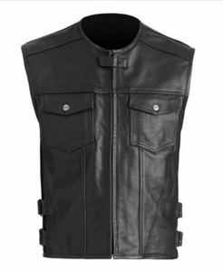 Men's Leather Biker Style Tactical Swat Style Motorcycle Vest Concealed Carry