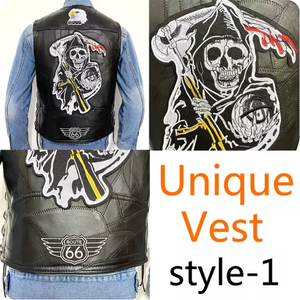 Men's Motorcycle Embroidered Sleeveless Biker Jacket Street Punk Leather Vest