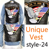 Men's Motorcycle Embroidered Sleeveless Biker Jacket Street Punk Leather Vest