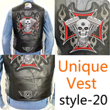 Men's Motorcycle Embroidered Sleeveless Biker Jacket Street Punk Leather Vest