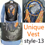 Men's Motorcycle Embroidered Sleeveless Biker Jacket Street Punk Leather Vest