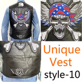 Men's Motorcycle Embroidered Sleeveless Biker Jacket Street Punk Leather Vest