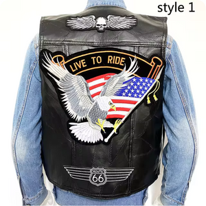 Eagle Embossed US Flag Live To Ride Biker Style Men's Motorcycle Concealed Carry Leather Vest