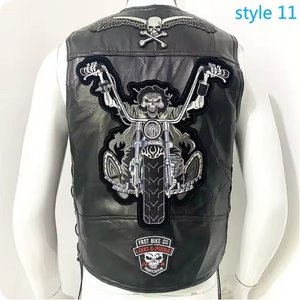 Skull Embroidered Biker Style Men's Motorcycle Concealed Carry Leather Vest