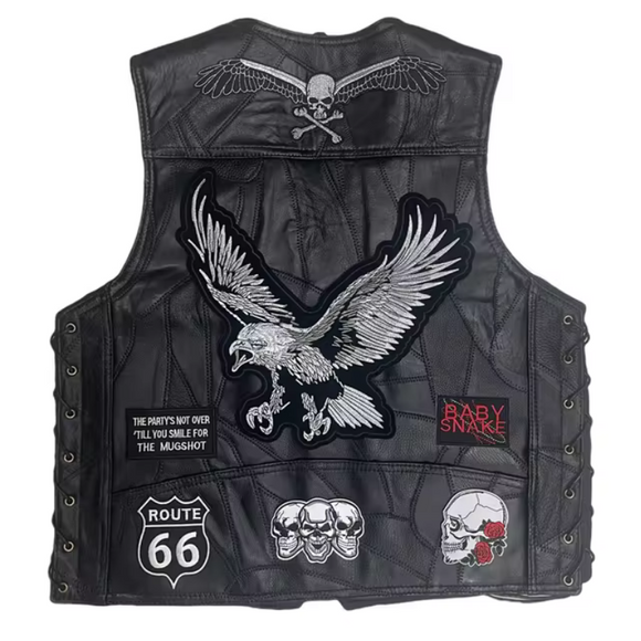 American Eagle Embroidered Biker Style Men's Motorcycle Concealed Carry Leather Vest