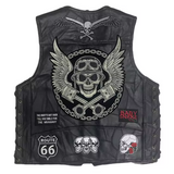 Skulls Embroidered Biker Style Men's Motorcycle Concealed Carry Leather Vest