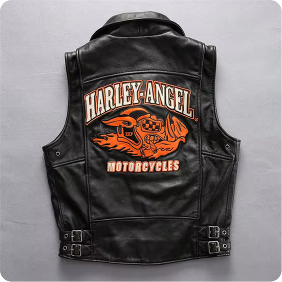 Harley Angel's Men Motorcycle Black Leather Biker Vest Concealed Carry