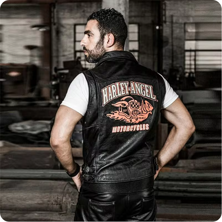 Harley Angel's Men Motorcycle Black Leather Biker Vest Concealed
