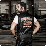 Harley Angel's Men Motorcycle Black Leather Biker Vest Concealed Carry