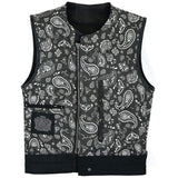 Mens Hunt Club Style Without Collar Leather Paisley Motorcycle Concealed Carry Vest